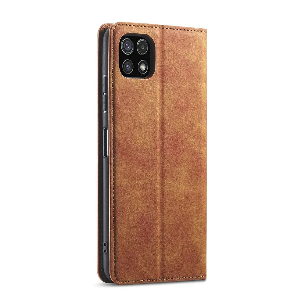 FORWENW for Samsung Galaxy A22 5G (EU Version) Fantasy Series Skin-Touch Leather Wallet Stand Phone Case - Brown - 3
