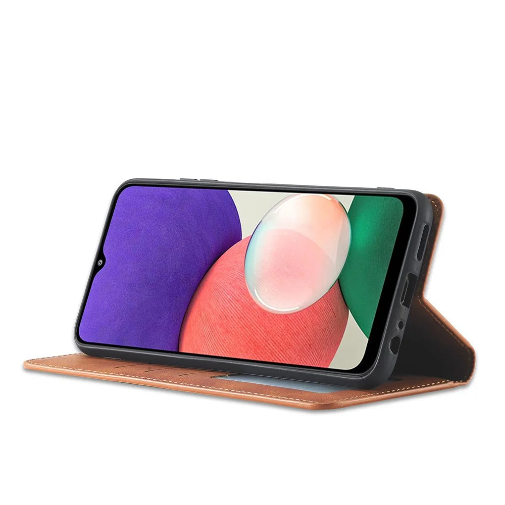 FORWENW for Samsung Galaxy A22 5G (EU Version) Fantasy Series Skin-Touch Leather Wallet Stand Phone Case - Brown - 5
