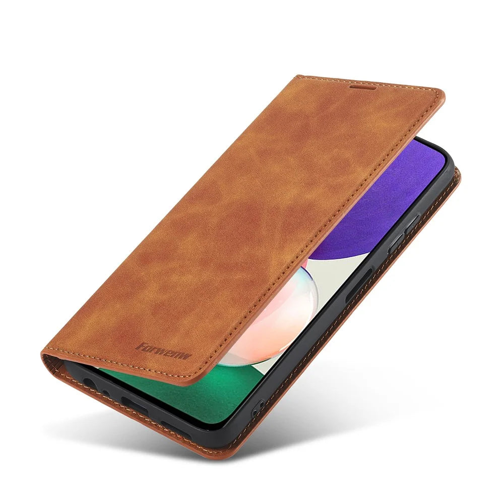 FORWENW for Samsung Galaxy A22 5G (EU Version) Fantasy Series Skin-Touch Leather Wallet Stand Phone Case - Brown - 6