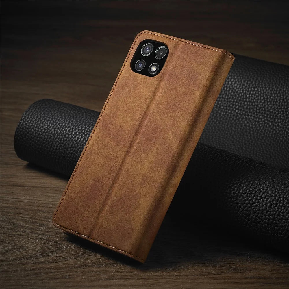 FORWENW for Samsung Galaxy A22 5G (EU Version) Fantasy Series Skin-Touch Leather Wallet Stand Phone Case - Brown - 7