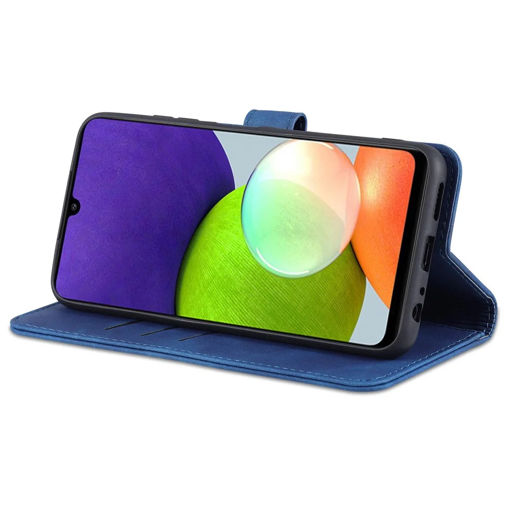 AZNS PU Leather Wallet Stand Phone Cover Shell for Samsung Galaxy A22 5G (EU Version) - Blue - 4