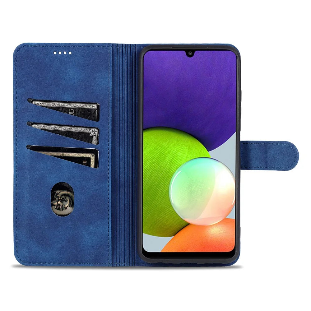 AZNS PU Leather Wallet Stand Phone Cover Shell for Samsung Galaxy A22 5G (EU Version) - Blue - 5