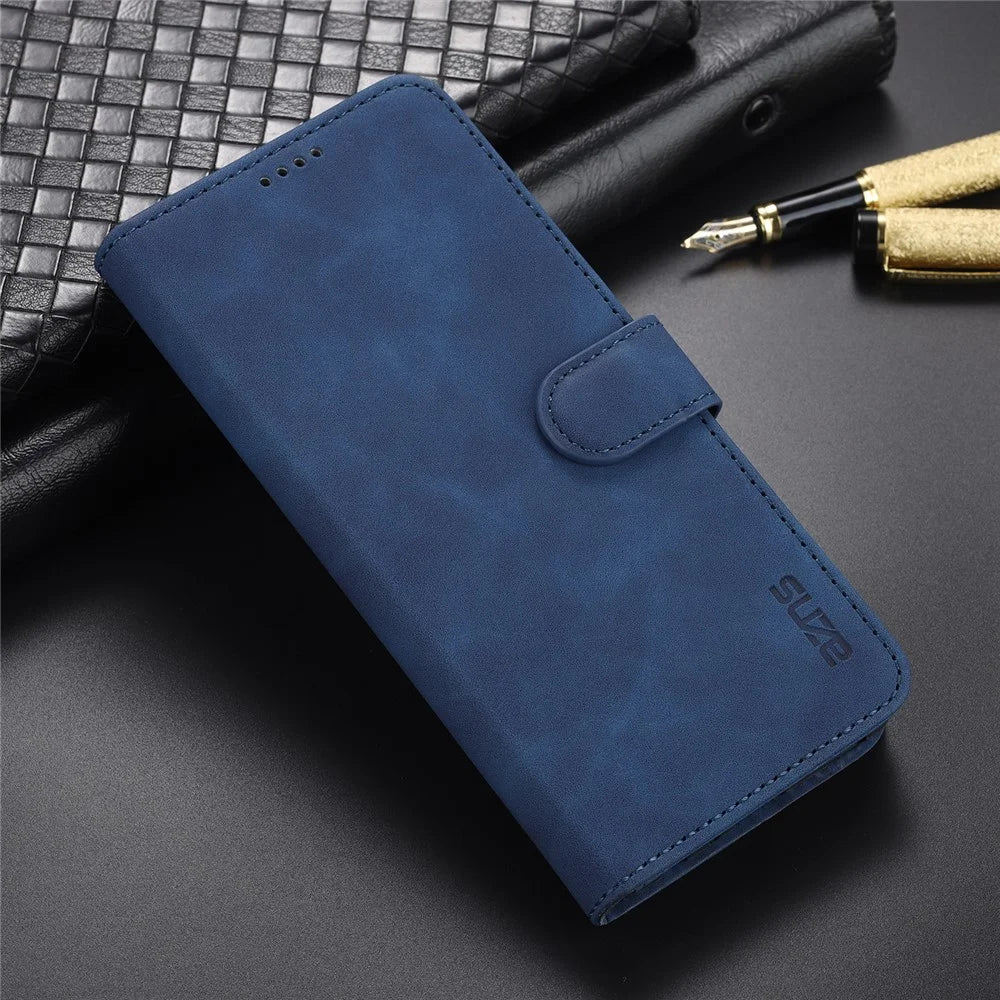 AZNS PU Leather Wallet Stand Phone Cover Shell for Samsung Galaxy A22 5G (EU Version) - Blue - 6