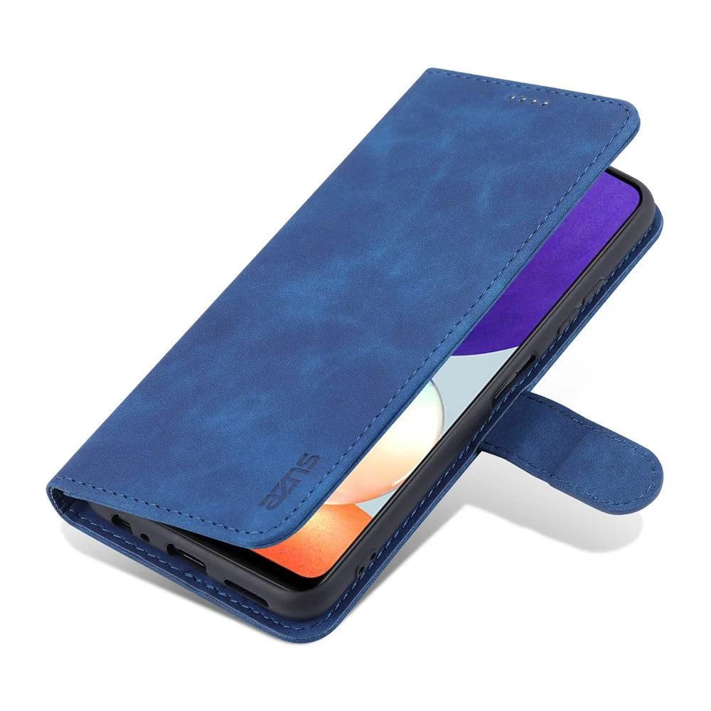 AZNS PU Leather Wallet Stand Phone Cover Shell for Samsung Galaxy A22 5G (EU Version) - Blue - 7