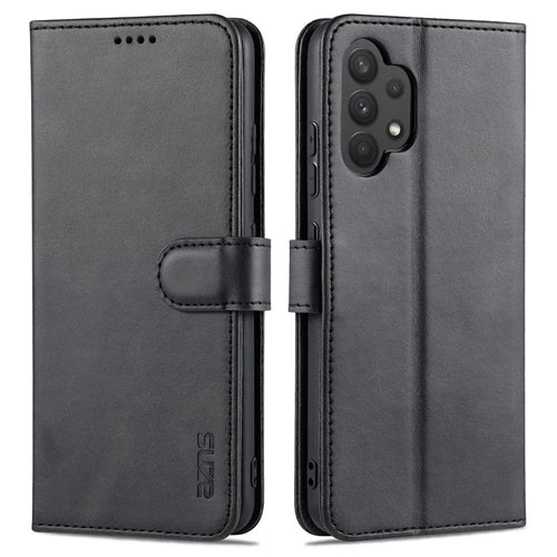 AZNS PU Leather Wallet Stand Phone Cover Shell for Samsung Galaxy A32 4G (EU Version) - Black - 1