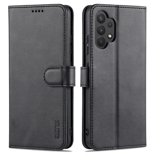 AZNS PU Leather Wallet Stand Phone Cover Shell for Samsung Galaxy A32 4G (EU Version) - Black - 1