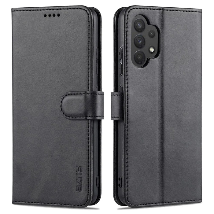 AZNS PU Leather Wallet Stand Phone Cover Shell for Samsung Galaxy A32 4G (EU Version) - Black - 1