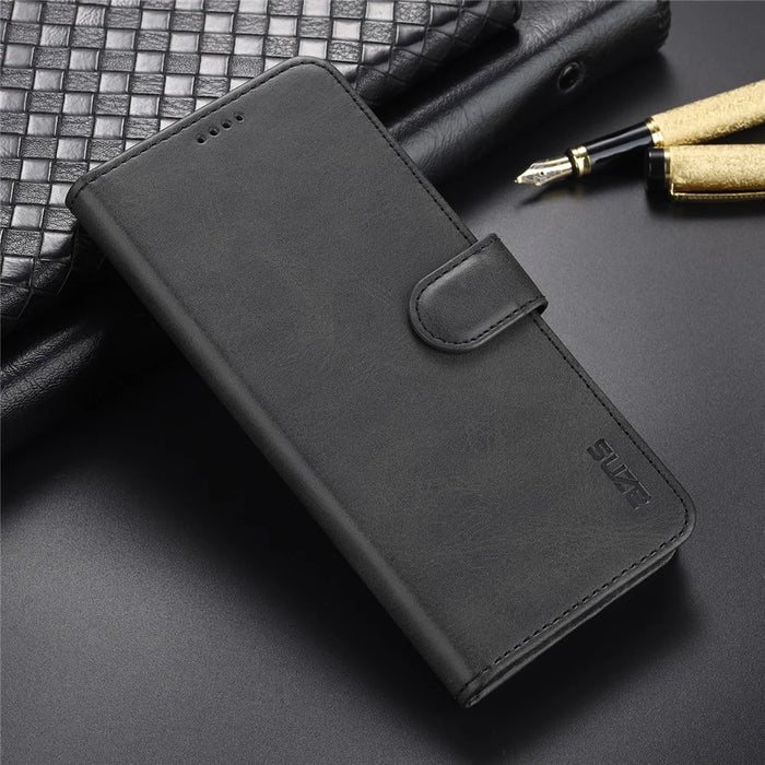 AZNS PU Leather Wallet Stand Phone Cover Shell for Samsung Galaxy A32 4G (EU Version) - Black - 6