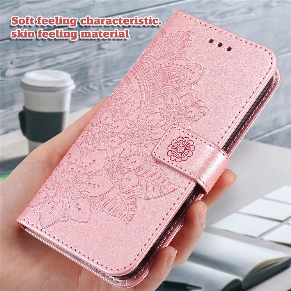 PU Leather Imprint Flowers Pattern Wallet Phone Case with Lanyard for Samsung Galaxy A32 4G (EU Version) - Rose Gold - 3