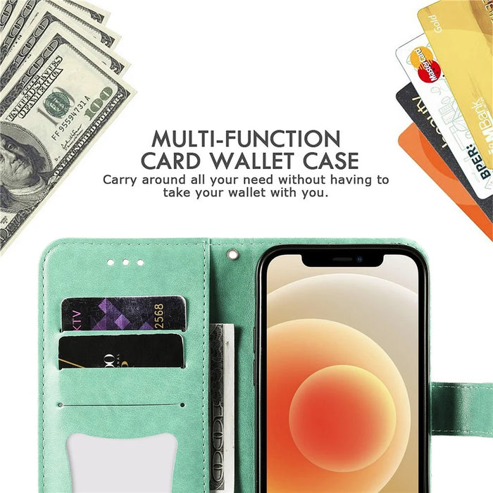 Imprint Flowers Pattern PU Leather Wallet Phone Case with Lanyard for Samsung Galaxy S21 5G/4G - Green - 3