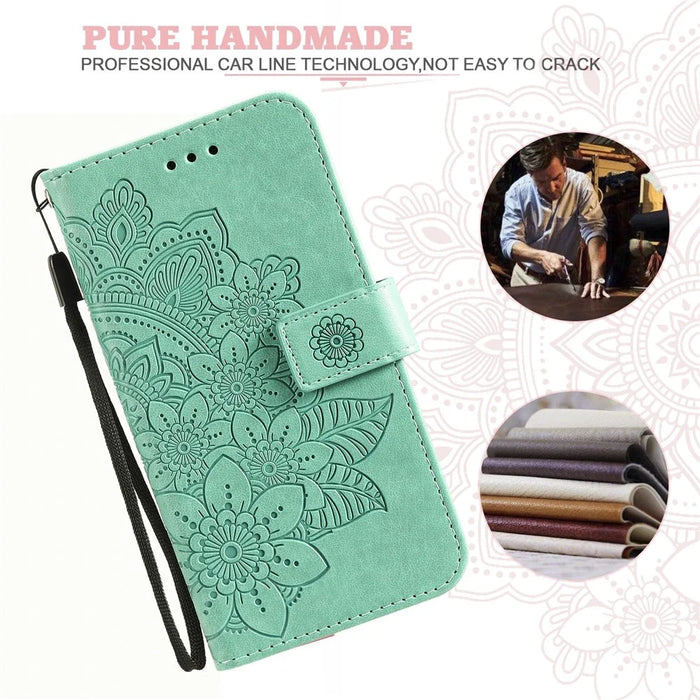 Imprint Flowers Pattern PU Leather Wallet Phone Case with Lanyard for Samsung Galaxy S21 5G/4G - Green - 6