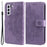 PU Leather Imprint Flowers Pattern Wallet Phone Case with Lanyard for Samsung Galaxy S21 FE - Purple - 1