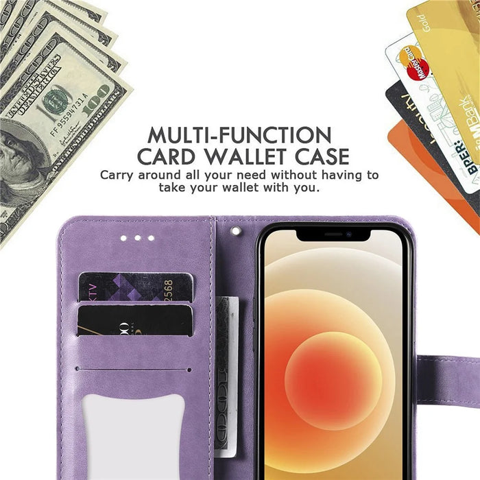 PU Leather Imprint Flowers Pattern Wallet Phone Case with Lanyard for Samsung Galaxy S21 FE - Purple - 3