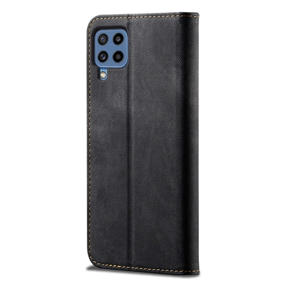 Jeans Cloth Texture Leisure Style Leather Wallet Case with Stand for Samsung Galaxy M32 (Global Version) - Black - 3