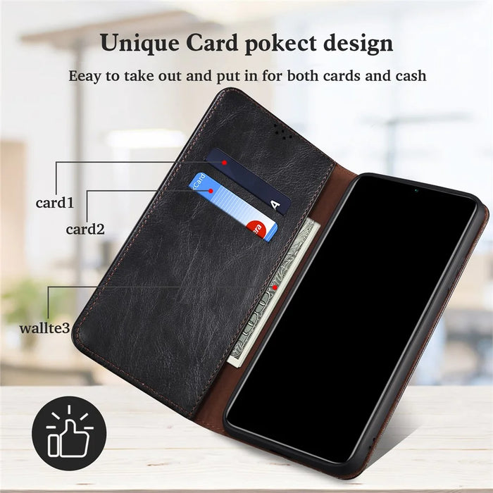 Leisure Style Waxy Crazy Horse Texture Protective Leather Case Cover for Samsung Galaxy M32 (Global Version) - Black - 3