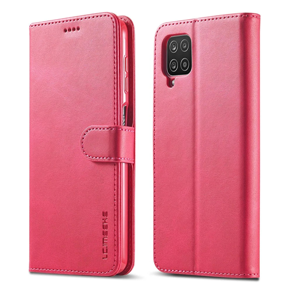 LC.IMEEKE Wallet Design Leather Phone Stand Case Protector for Samsung Galaxy A22 4G (EU Version) - Rose - 1