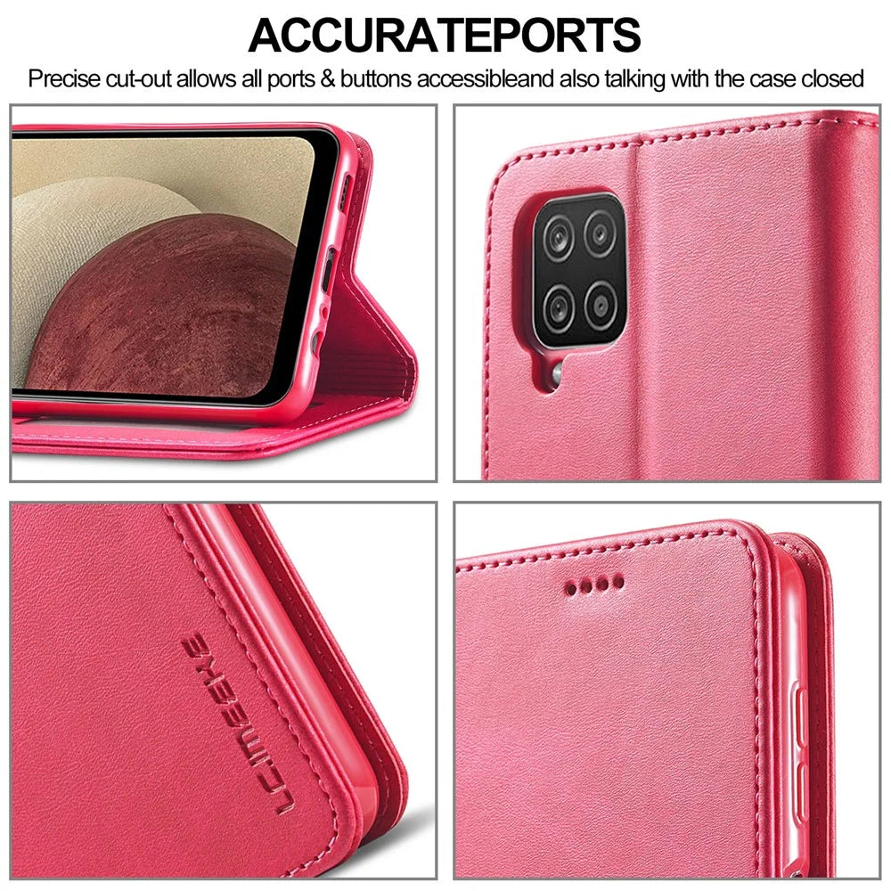 LC.IMEEKE Wallet Design Leather Phone Stand Case Protector for Samsung Galaxy A22 4G (EU Version) - Rose - 3