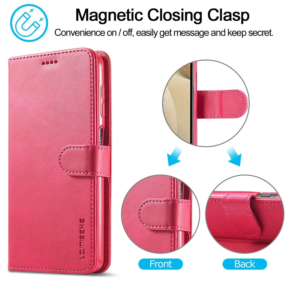 LC.IMEEKE Wallet Design Leather Phone Stand Case Protector for Samsung Galaxy A22 4G (EU Version) - Rose - 4