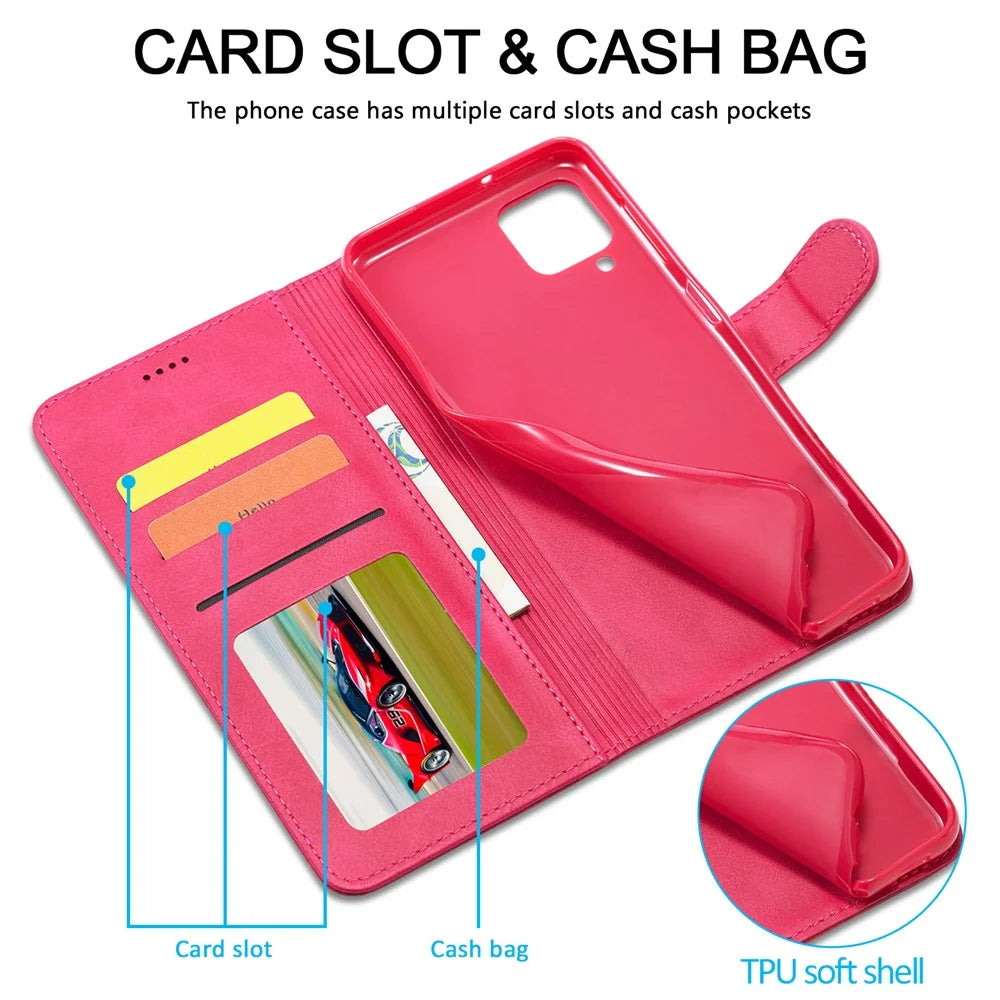 LC.IMEEKE Wallet Design Leather Phone Stand Case Protector for Samsung Galaxy A22 4G (EU Version) - Rose - 5