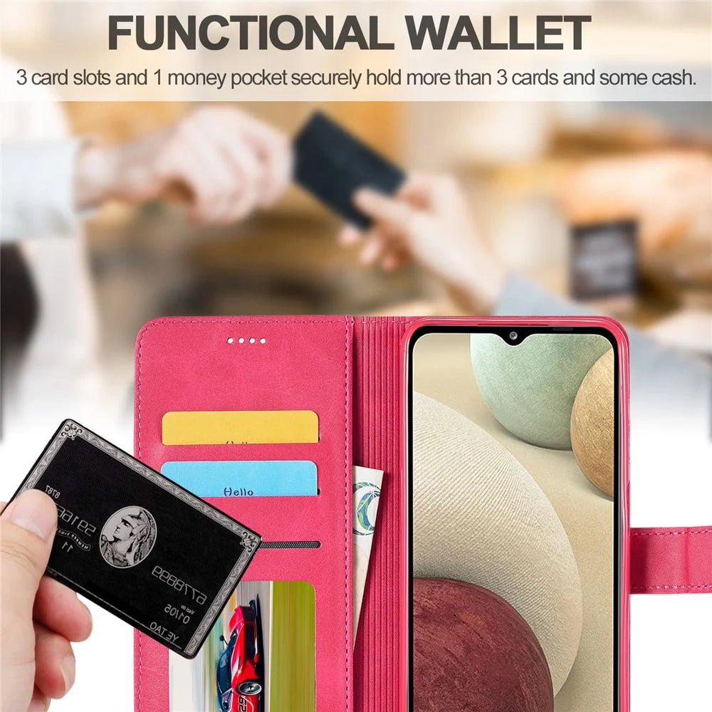 LC.IMEEKE Wallet Design Leather Phone Stand Case Protector for Samsung Galaxy A22 4G (EU Version) - Rose - 7