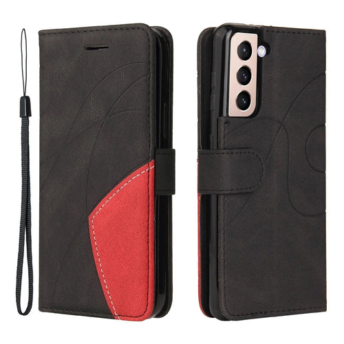 For Samsung Galaxy S21 5G / 4G Leather Case Wallet Stand Color Splicing Phone Cover - Black - 1