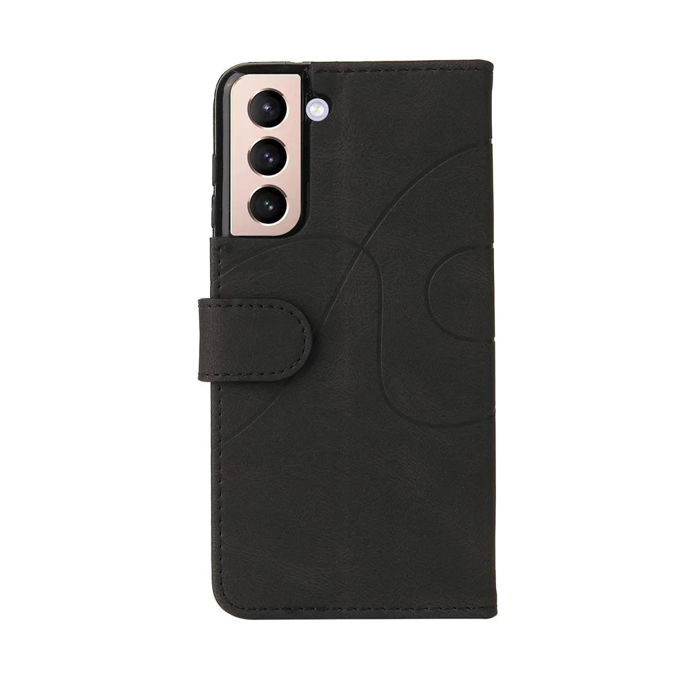 For Samsung Galaxy S21 5G / 4G Leather Case Wallet Stand Color Splicing Phone Cover - Black - 3