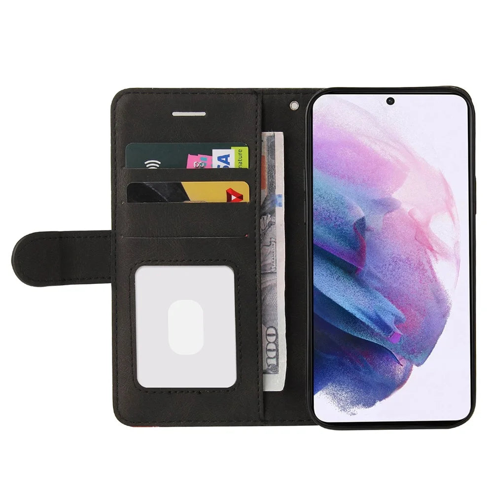 For Samsung Galaxy S21 5G / 4G Leather Case Wallet Stand Color Splicing Phone Cover - Black - 4