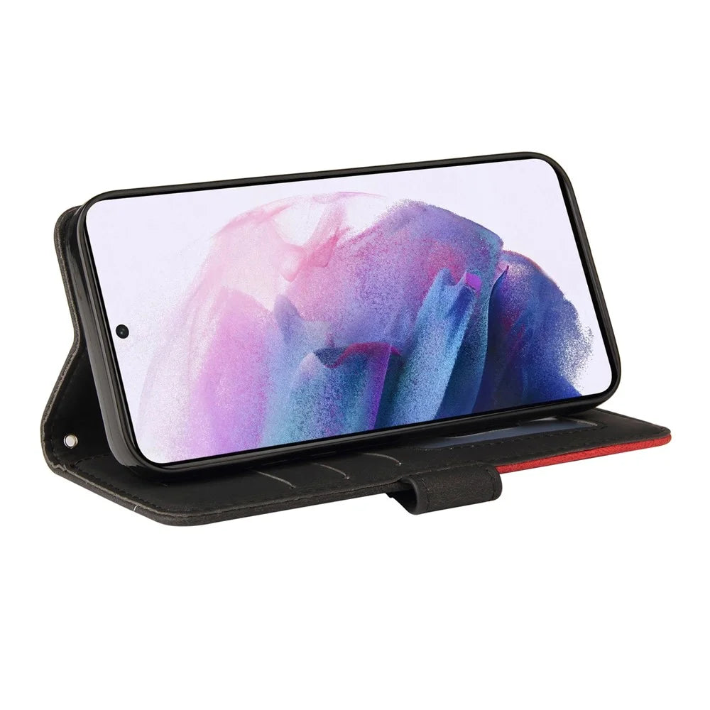 For Samsung Galaxy S21 5G / 4G Leather Case Wallet Stand Color Splicing Phone Cover - Black - 5