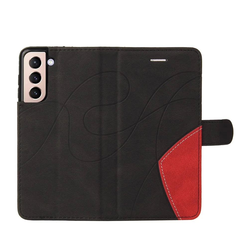 For Samsung Galaxy S21 5G / 4G Leather Case Wallet Stand Color Splicing Phone Cover - Black - 6