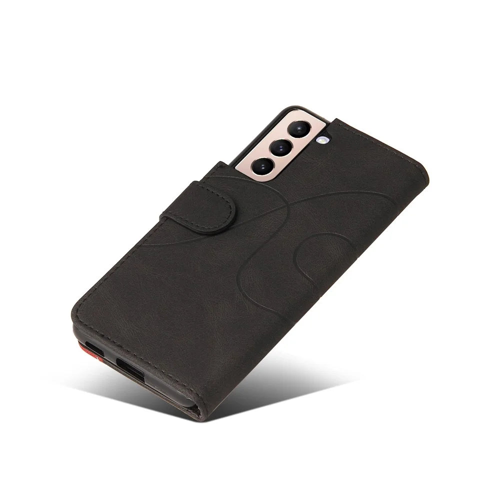 For Samsung Galaxy S21 5G / 4G Leather Case Wallet Stand Color Splicing Phone Cover - Black - 7