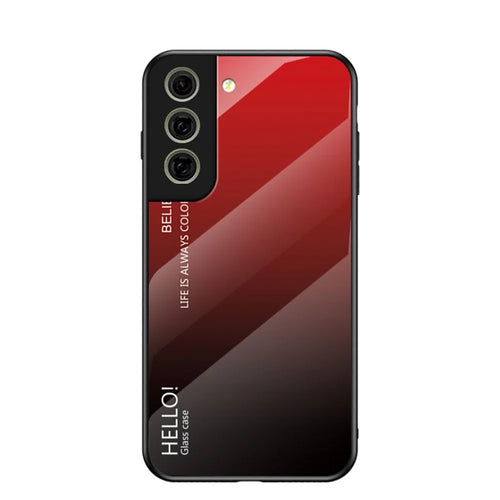 Tempered Glass Gradient Color Pattern + TPU Frame Hybrid Slim Case for Samsung Galaxy S21 FE - Gradient Red Black - 1