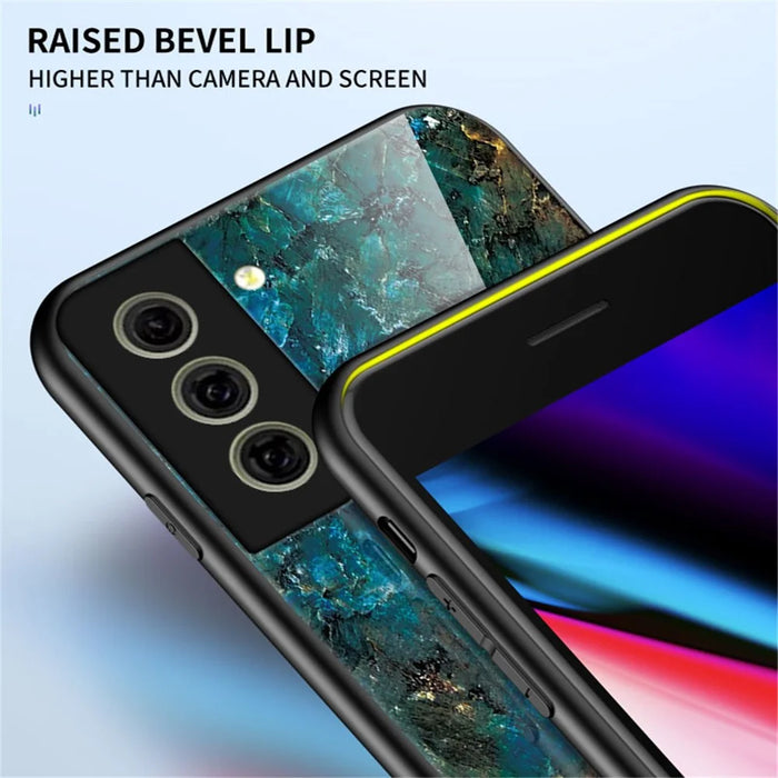 Scratch-Resistant Marble Pattern Luxury Hard Tempered Glass Back Cover Phone Case for Samsung Galaxy S21 FE - Flying Pigeon Marble - 3
