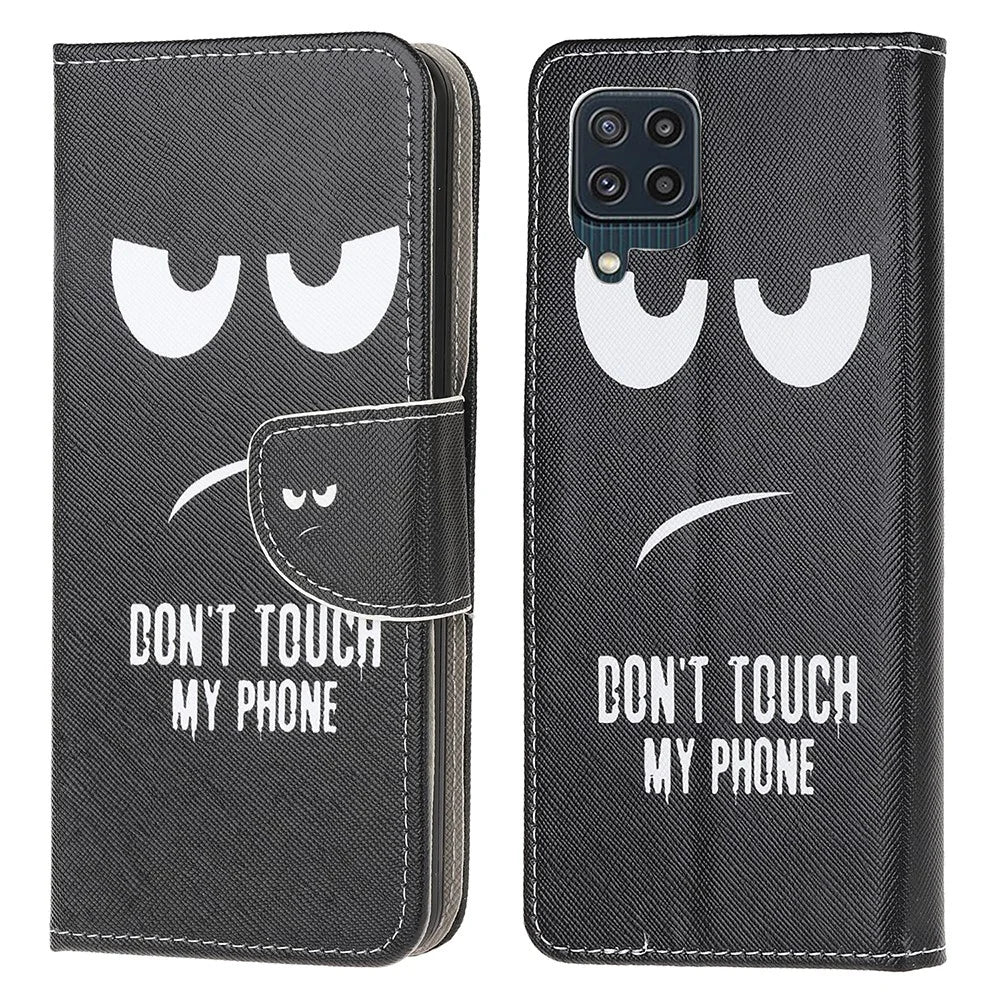 Cross Texture PU Leather Pattern Wallet Shockproof Folio Case with Kickstand Magnetic Closure for Samsung Galaxy M32 (Global Version) - Don't Touch My Phone - 1