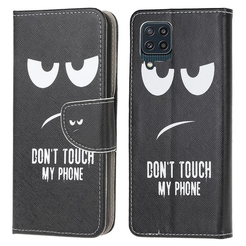 Cross Texture PU Leather Pattern Wallet Shockproof Folio Case with Kickstand Magnetic Closure for Samsung Galaxy M32 (Global Version) - Don't Touch My Phone - 1