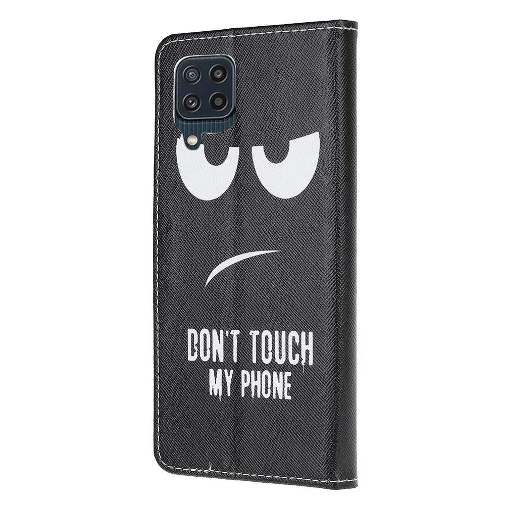Cross Texture PU Leather Pattern Wallet Shockproof Folio Case with Kickstand Magnetic Closure for Samsung Galaxy M32 (Global Version) - Don't Touch My Phone - 3