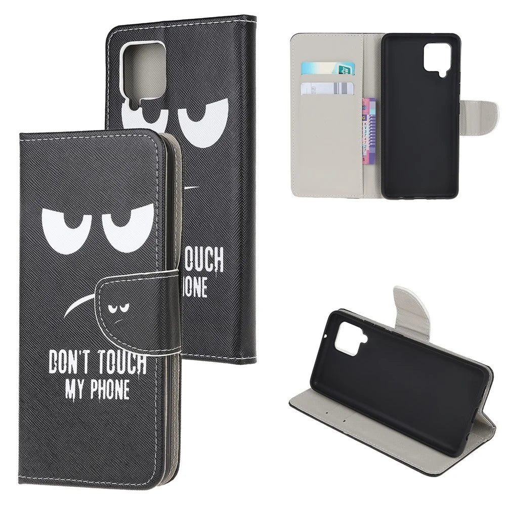 Cross Texture PU Leather Pattern Wallet Shockproof Folio Case with Kickstand Magnetic Closure for Samsung Galaxy M32 (Global Version) - Don't Touch My Phone - 7