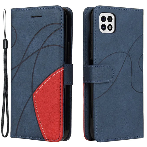For Samsung Galaxy A22 5G (EU Version) Leather Case Wallet Stand Color Splicing Phone Cover - Blue - 1