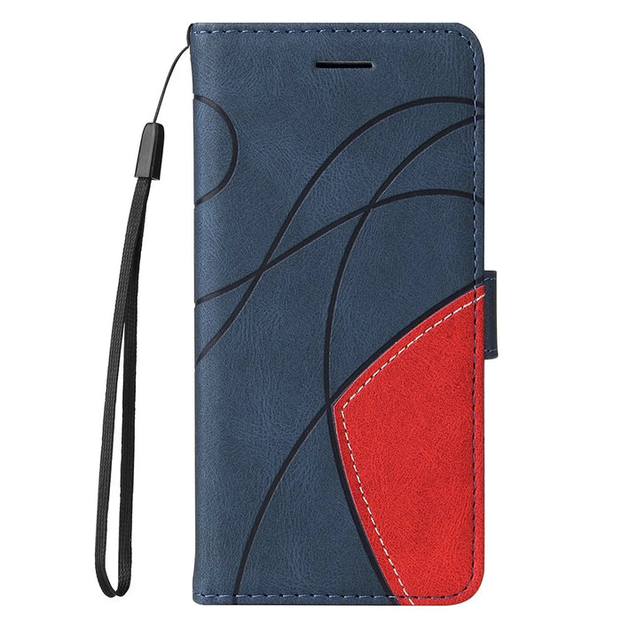 For Samsung Galaxy A22 5G (EU Version) Leather Case Wallet Stand Color Splicing Phone Cover - Blue - 2
