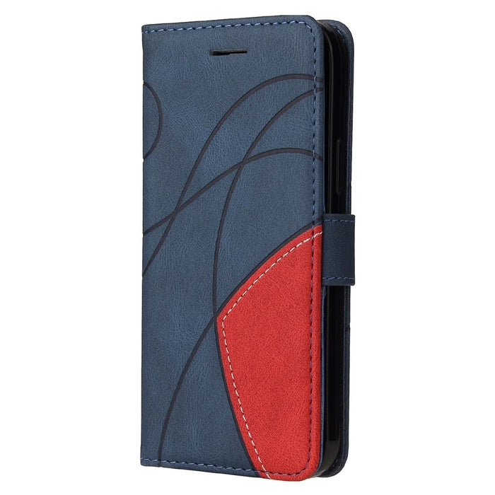 For Samsung Galaxy A22 5G (EU Version) Leather Case Wallet Stand Color Splicing Phone Cover - Blue - 4