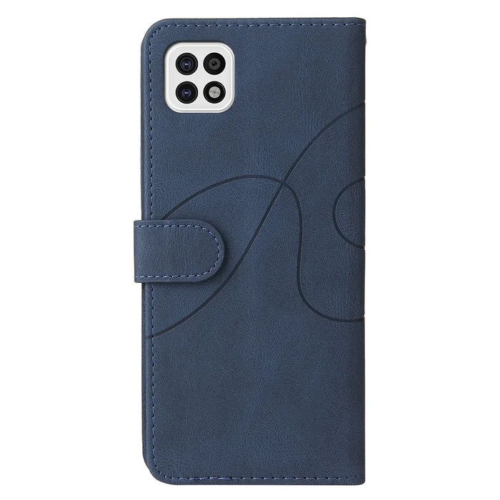 For Samsung Galaxy A22 5G (EU Version) Leather Case Wallet Stand Color Splicing Phone Cover - Blue - 5