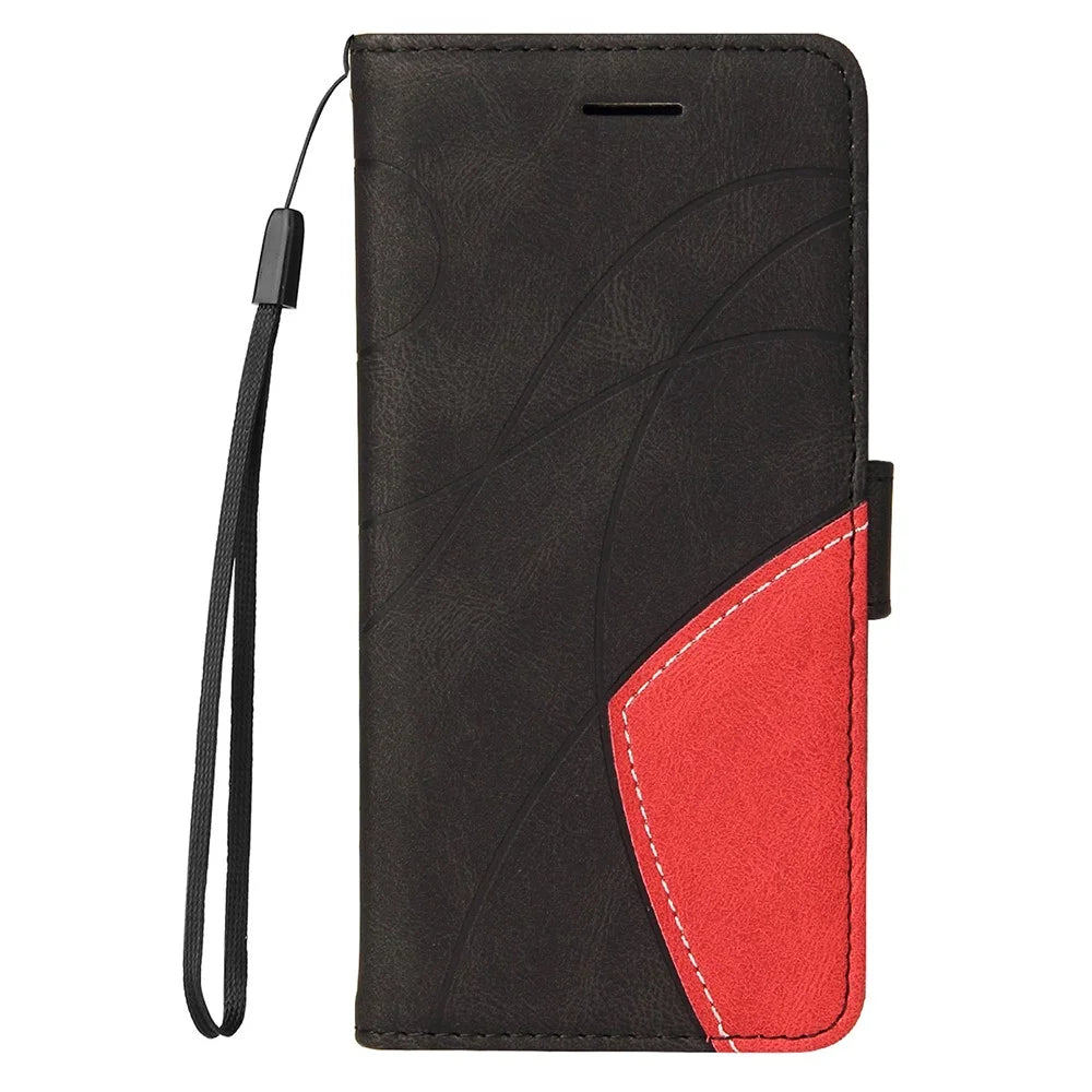 For Samsung Galaxy A22 4G (EU Version) Leather Case Wallet Stand Color Splicing Phone Cover - Black - 2