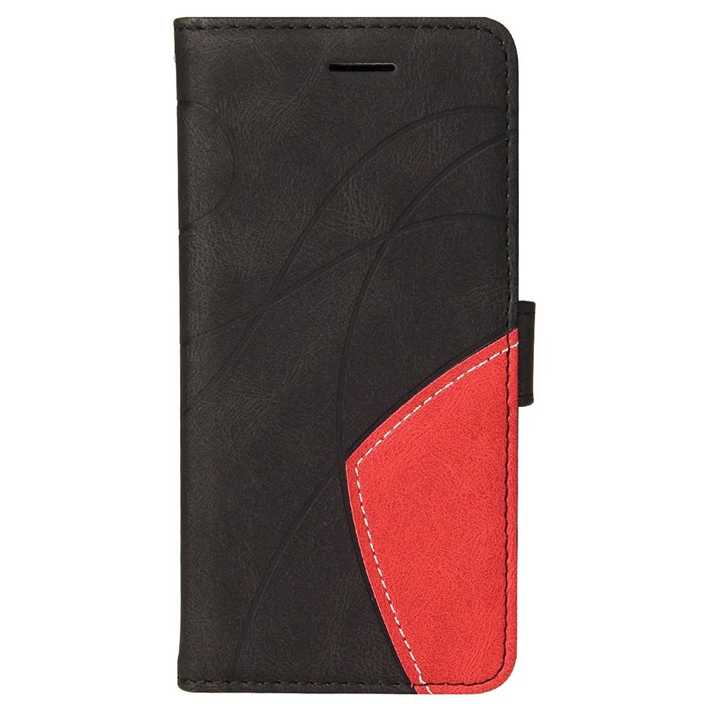 For Samsung Galaxy A22 4G (EU Version) Leather Case Wallet Stand Color Splicing Phone Cover - Black - 3