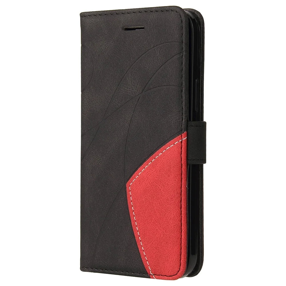 For Samsung Galaxy A22 4G (EU Version) Leather Case Wallet Stand Color Splicing Phone Cover - Black - 4