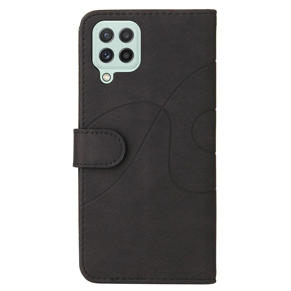 For Samsung Galaxy A22 4G (EU Version) Leather Case Wallet Stand Color Splicing Phone Cover - Black - 5