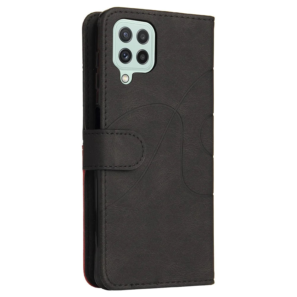 For Samsung Galaxy A22 4G (EU Version) Leather Case Wallet Stand Color Splicing Phone Cover - Black - 6