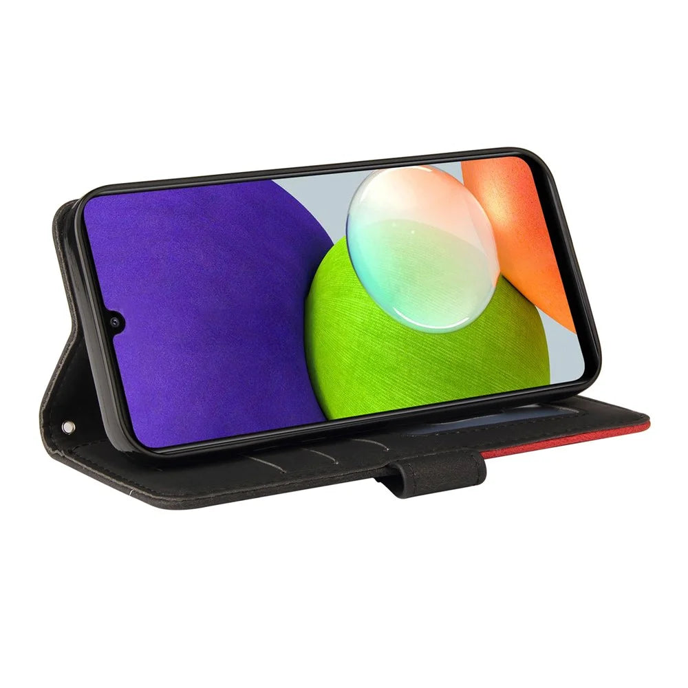 For Samsung Galaxy A22 4G (EU Version) Leather Case Wallet Stand Color Splicing Phone Cover - Black - 7