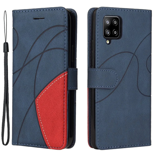 For Samsung Galaxy A42 5G Leather Case Wallet Stand Color Splicing Phone Cover - Blue - 1