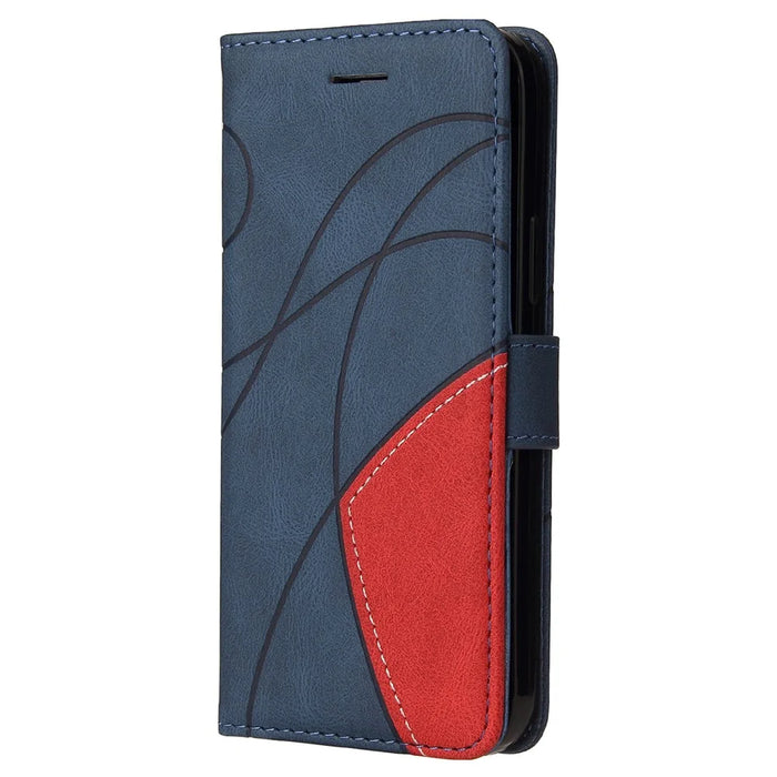 For Samsung Galaxy A42 5G Leather Case Wallet Stand Color Splicing Phone Cover - Blue - 4