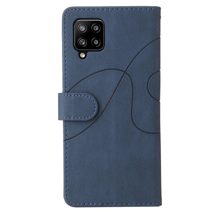 For Samsung Galaxy A42 5G Leather Case Wallet Stand Color Splicing Phone Cover - Blue - 5