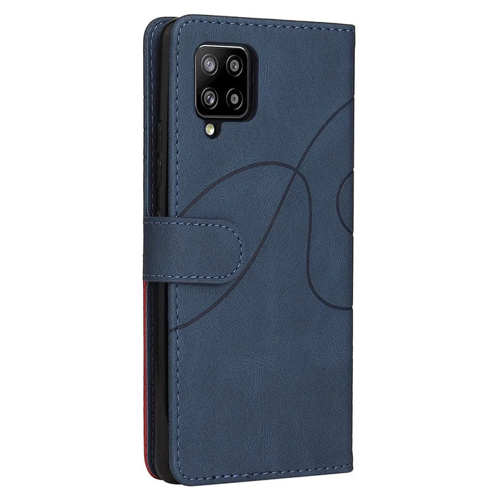 For Samsung Galaxy A42 5G Leather Case Wallet Stand Color Splicing Phone Cover - Blue - 6
